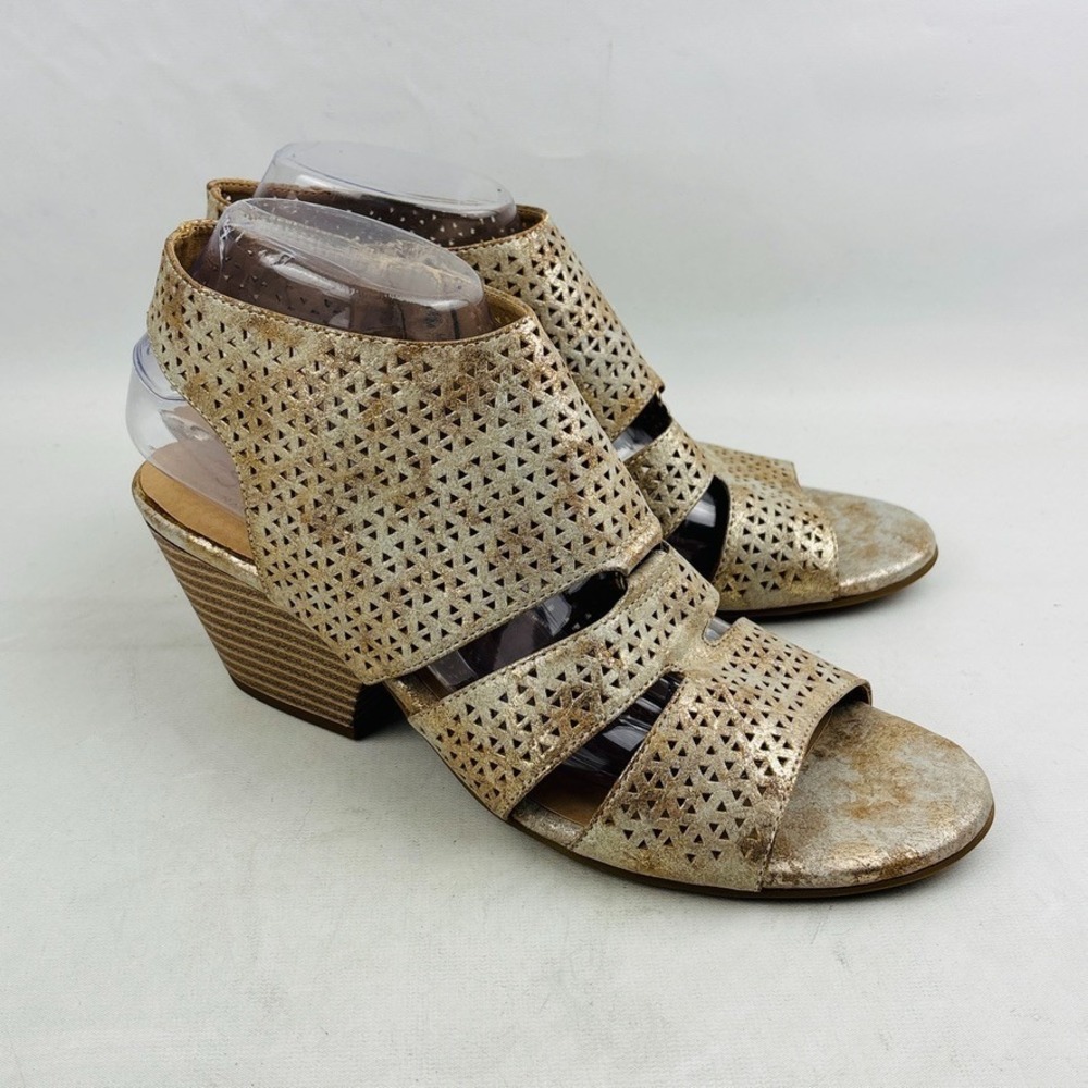 Naturalizer Soul Dez Gold Heeled Sandal Womens‎ 9.5 Metallic Side Zip Open Toe